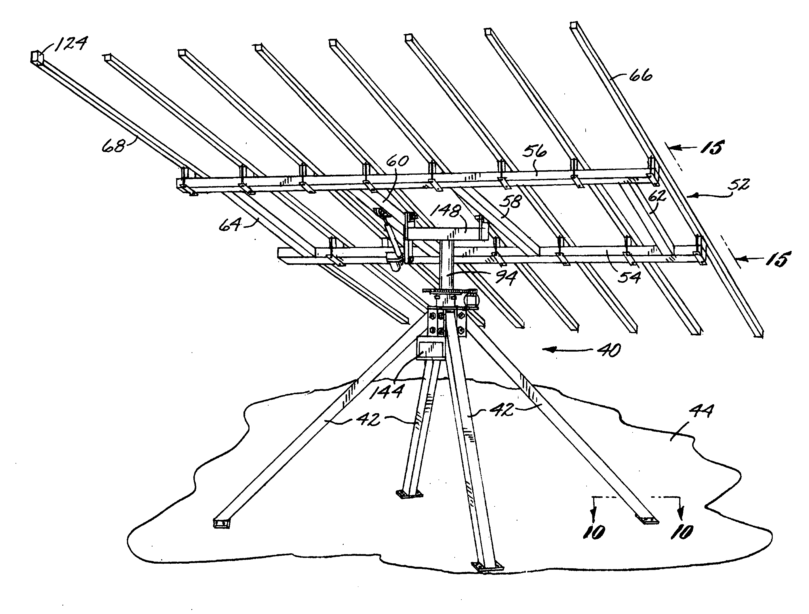 Balanced support and solar tracking system for panels of photovoltaic cells