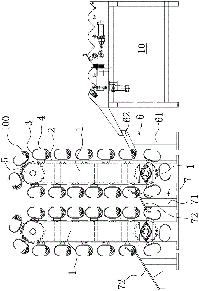 Weaving cage rebar storage rack used for pipe pile production line and weaving cage rebar conveying device