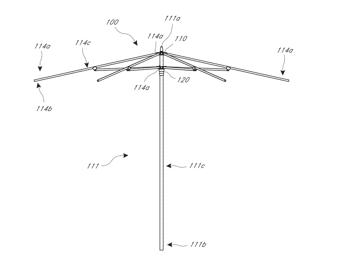 Umbrella rib connector assemblies and methods