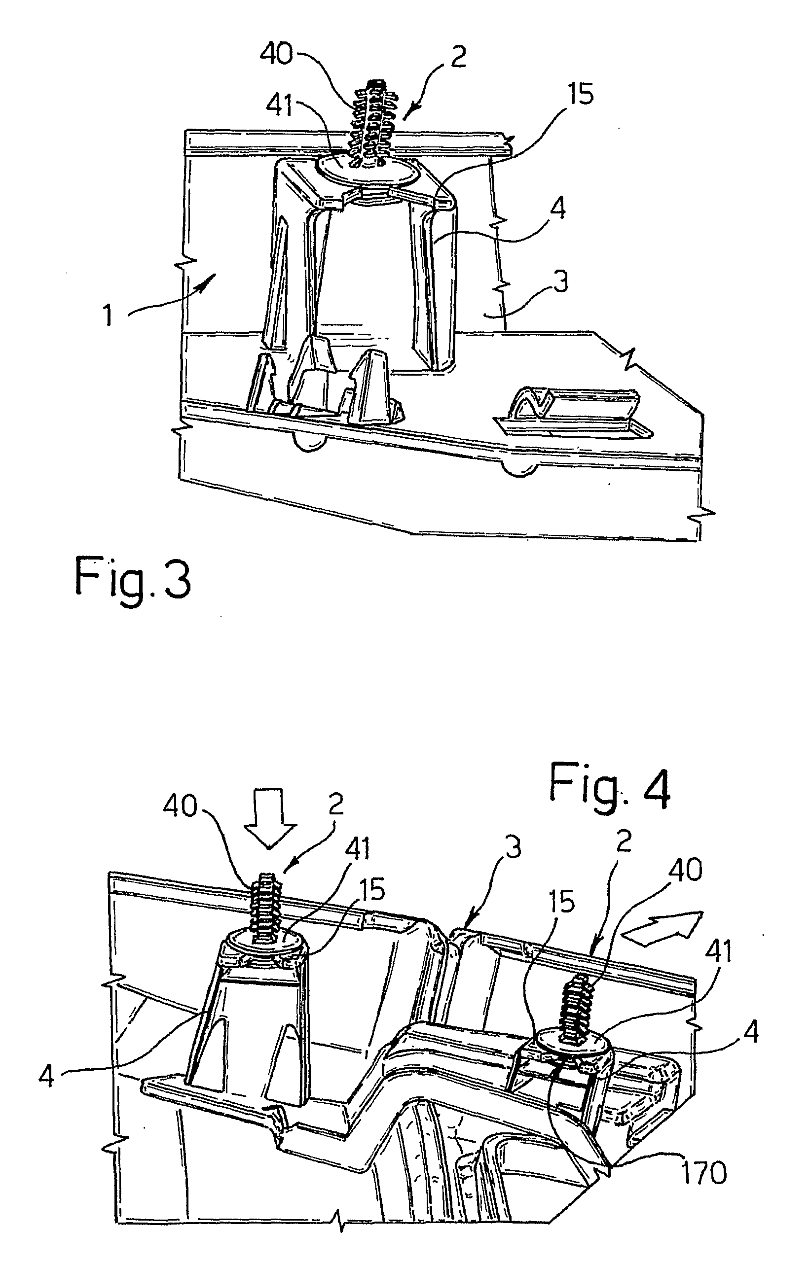 Mounting Device for a Fastening System Trim Elements to Vehicle Body