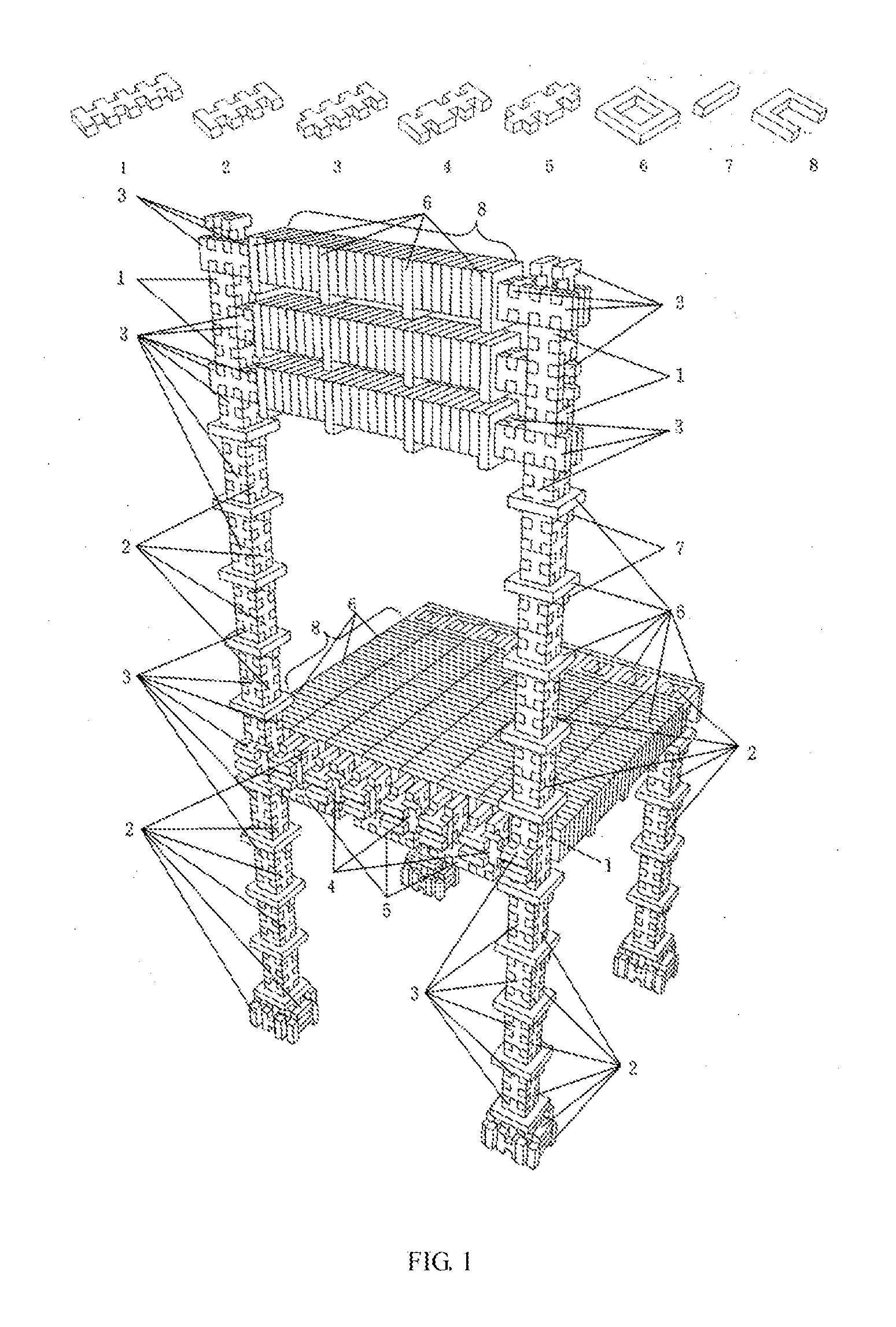 Modular construction system, element  and assembly method thereof