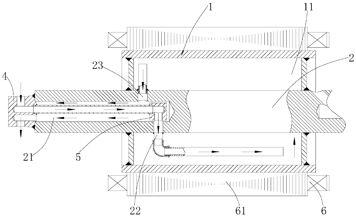 Inner stator motor cooling device, motor and inner stator motor cooling method