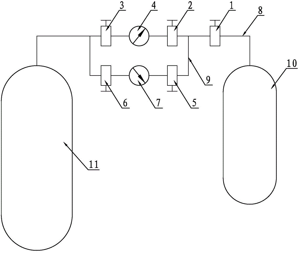 Dual-pipeline switching gas-filling device of polycrystalline ingot furnace and control method thereof