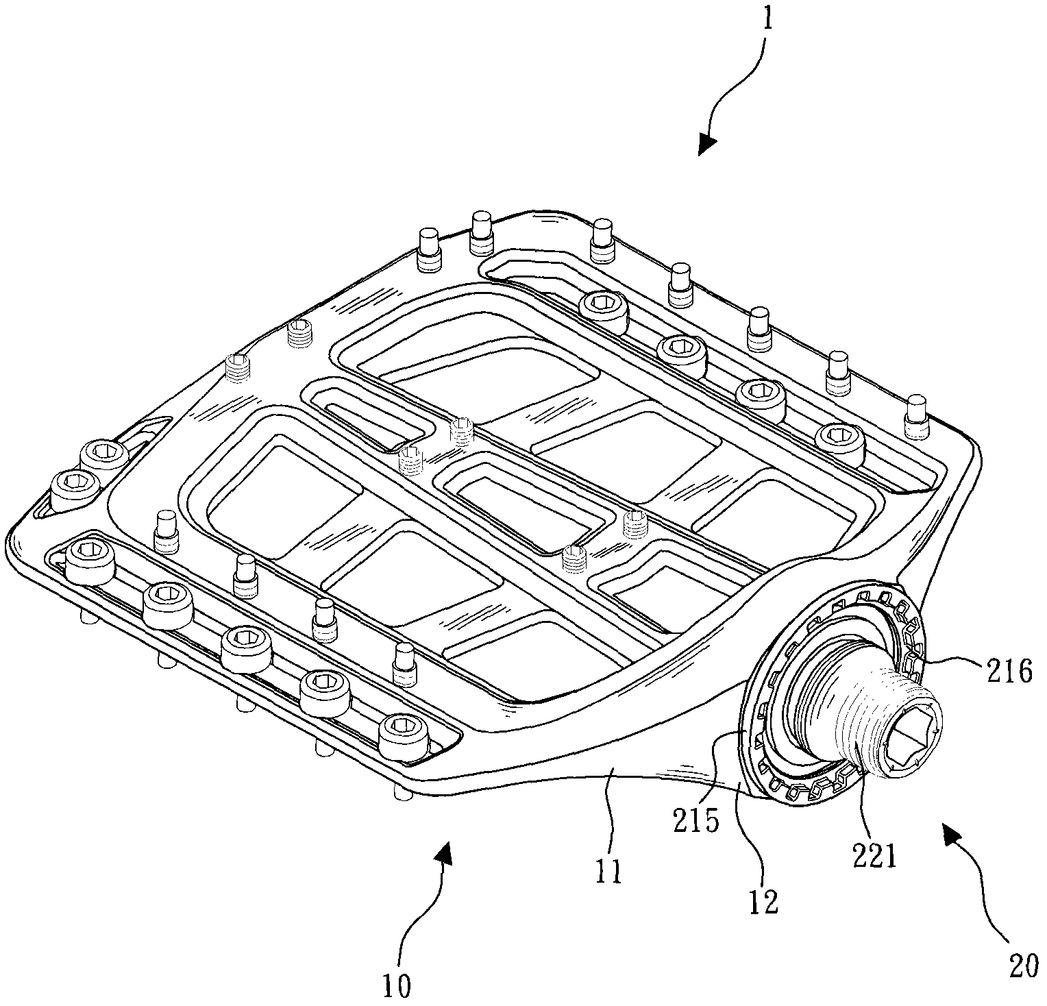 Integrated central spindle pedal