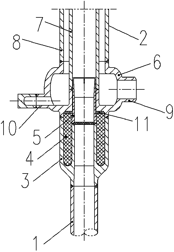 Linear quenching heat exchanger inlet connecting piece and quenching heat exchanger thereof