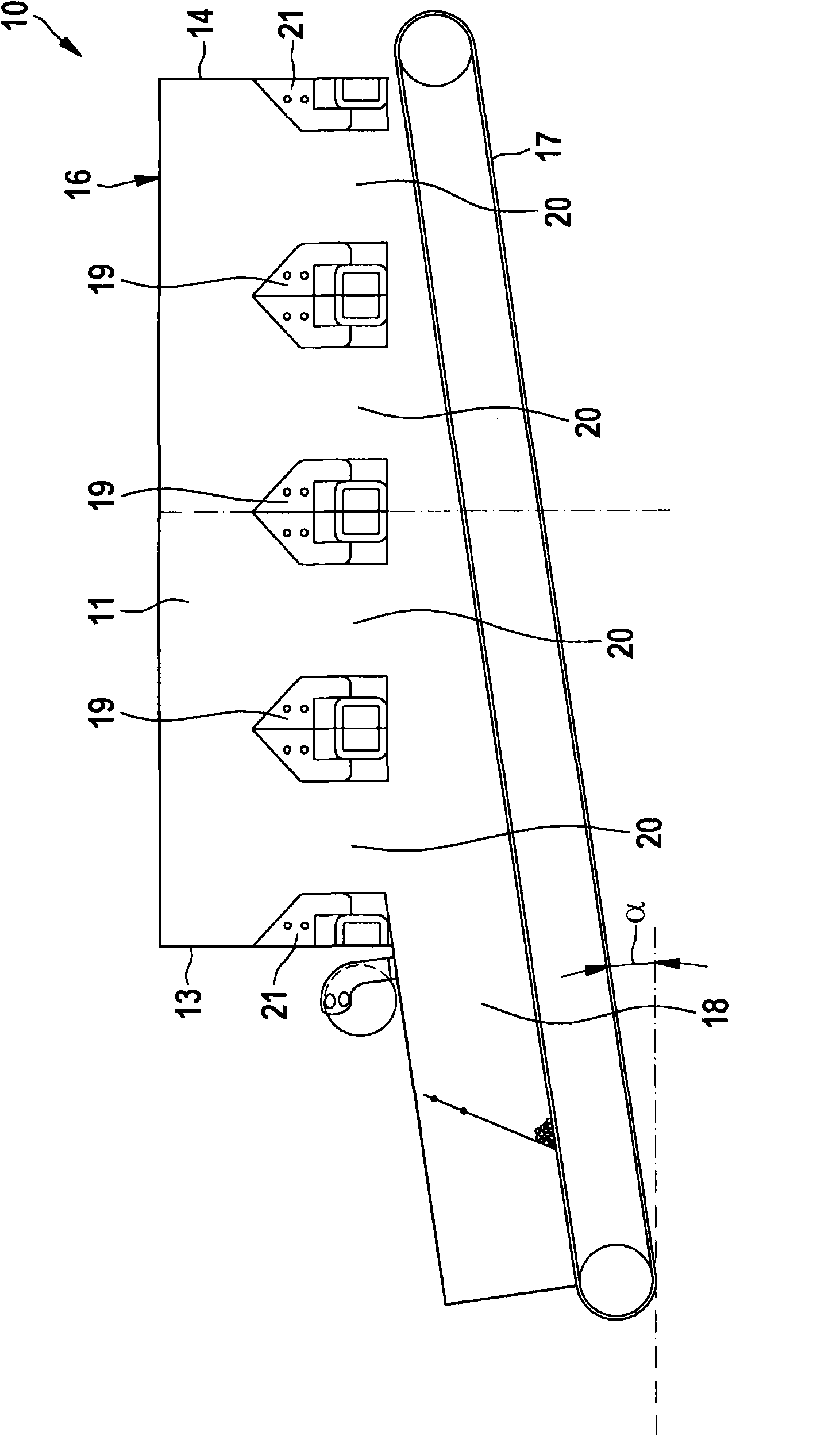 Emptying cartridge, method for emptying chamfers filled with rod-shaped objects and device for bringing together mass flows, in particular for an emptying cartridge