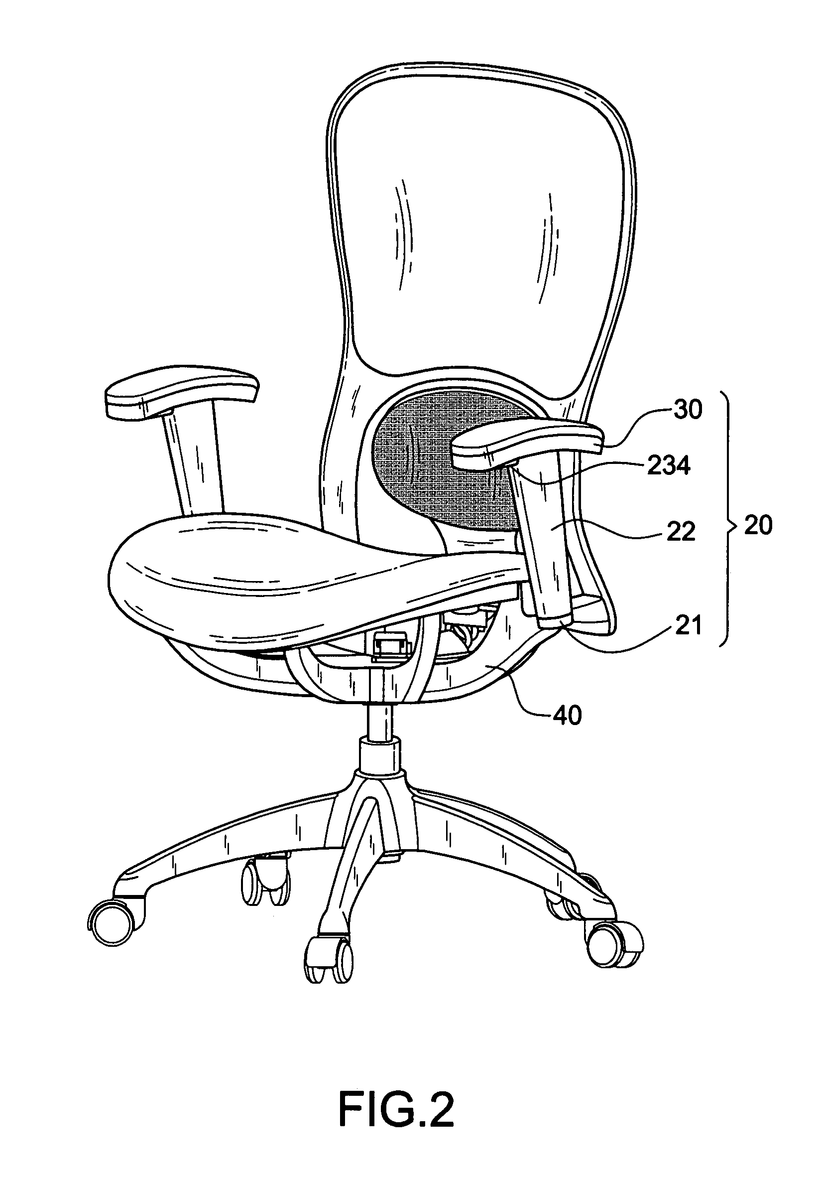 Apparatus for adjusting an armrest of an office chair