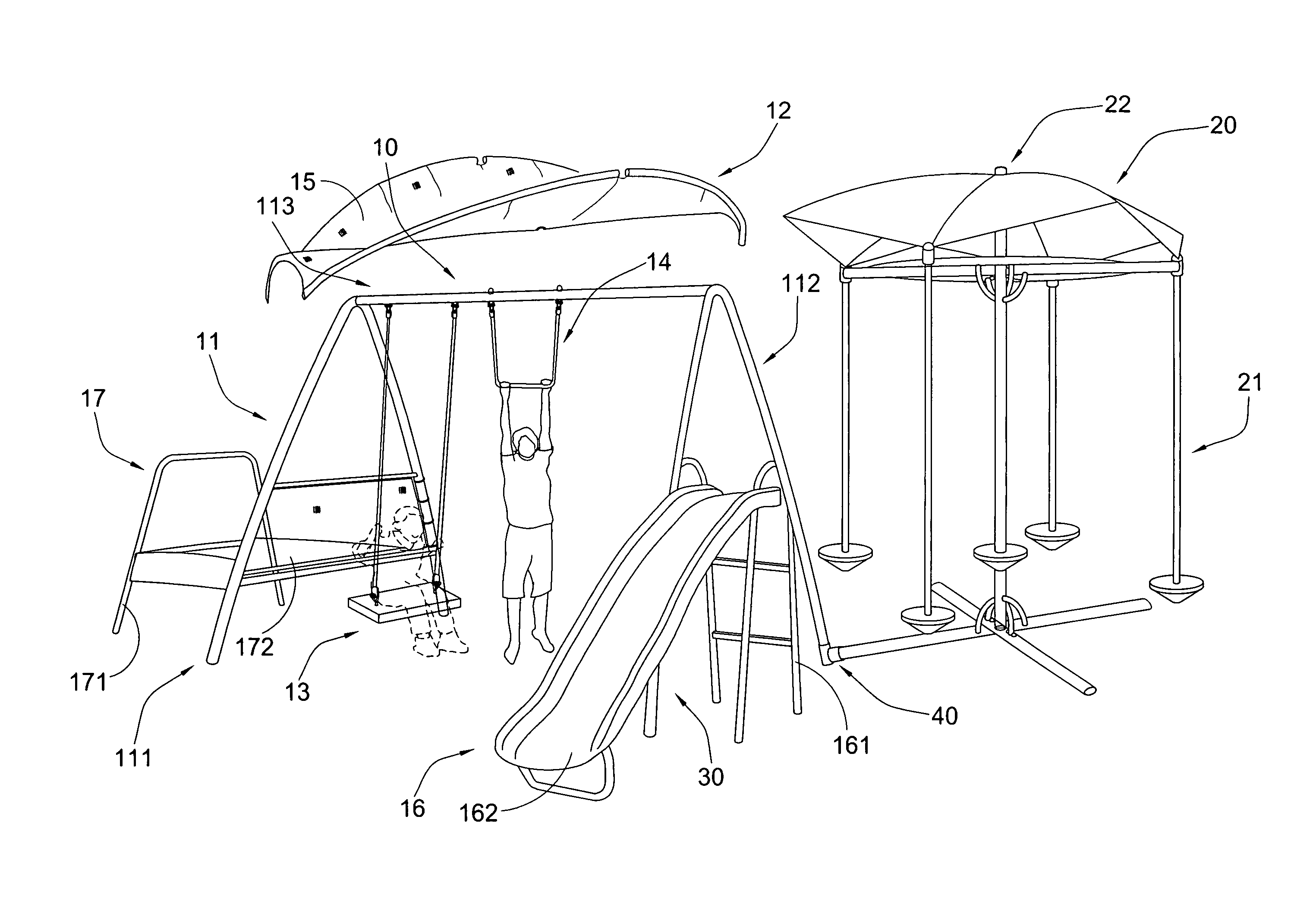 Outdoor playground with shading apparatus