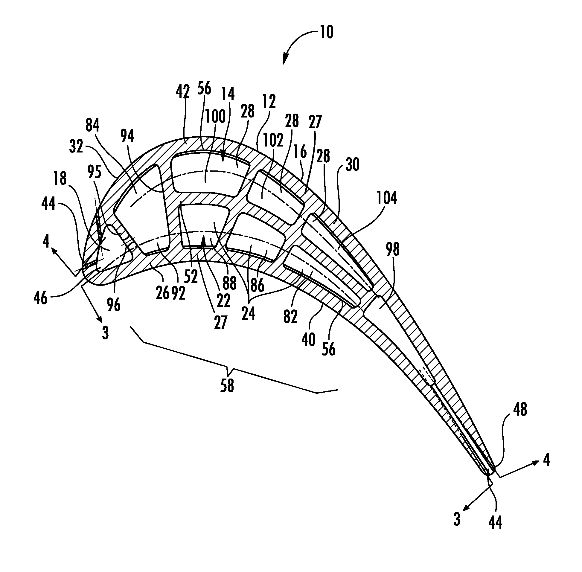 Turbine blade cooling system with bifurcated mid-chord cooling chamber