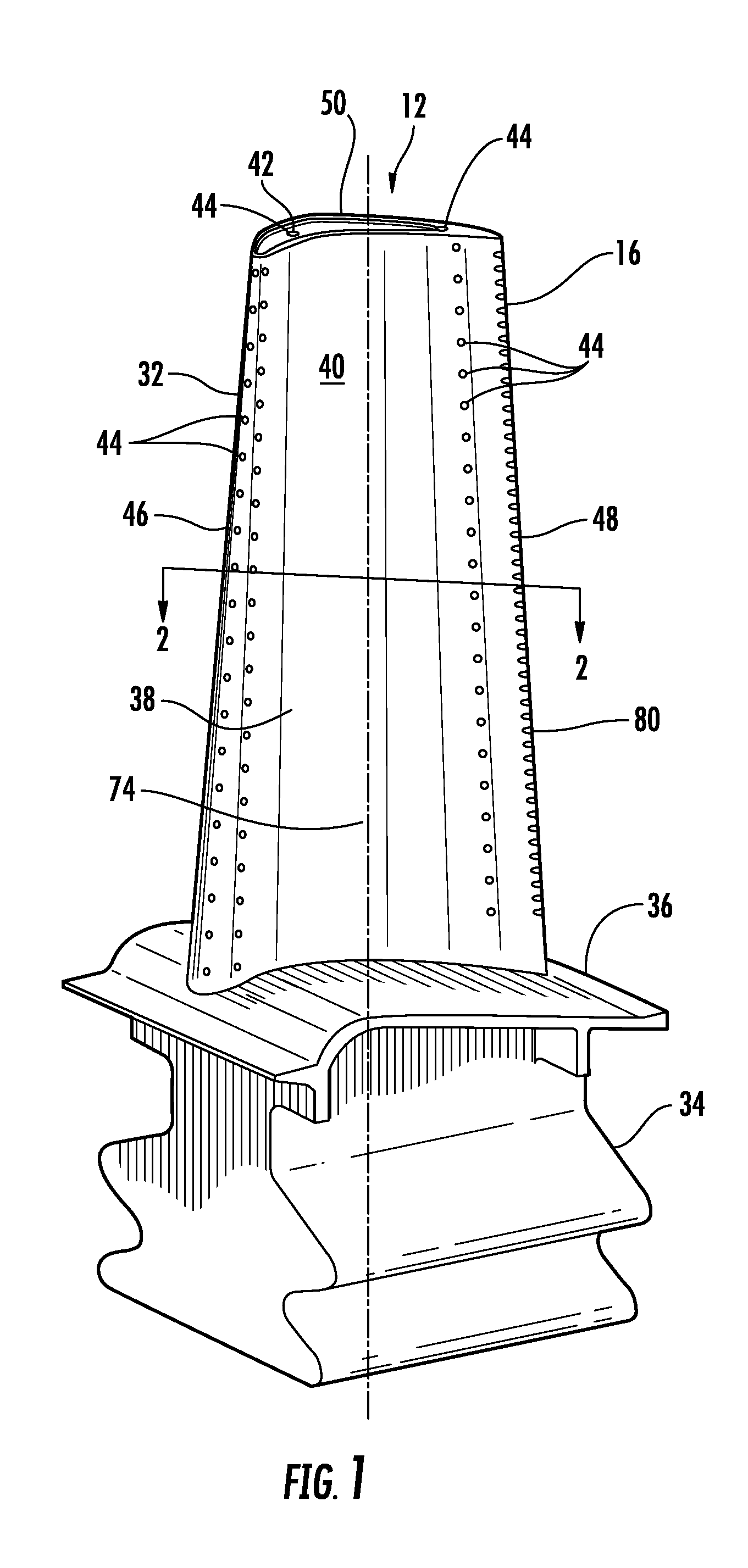 Turbine blade cooling system with bifurcated mid-chord cooling chamber