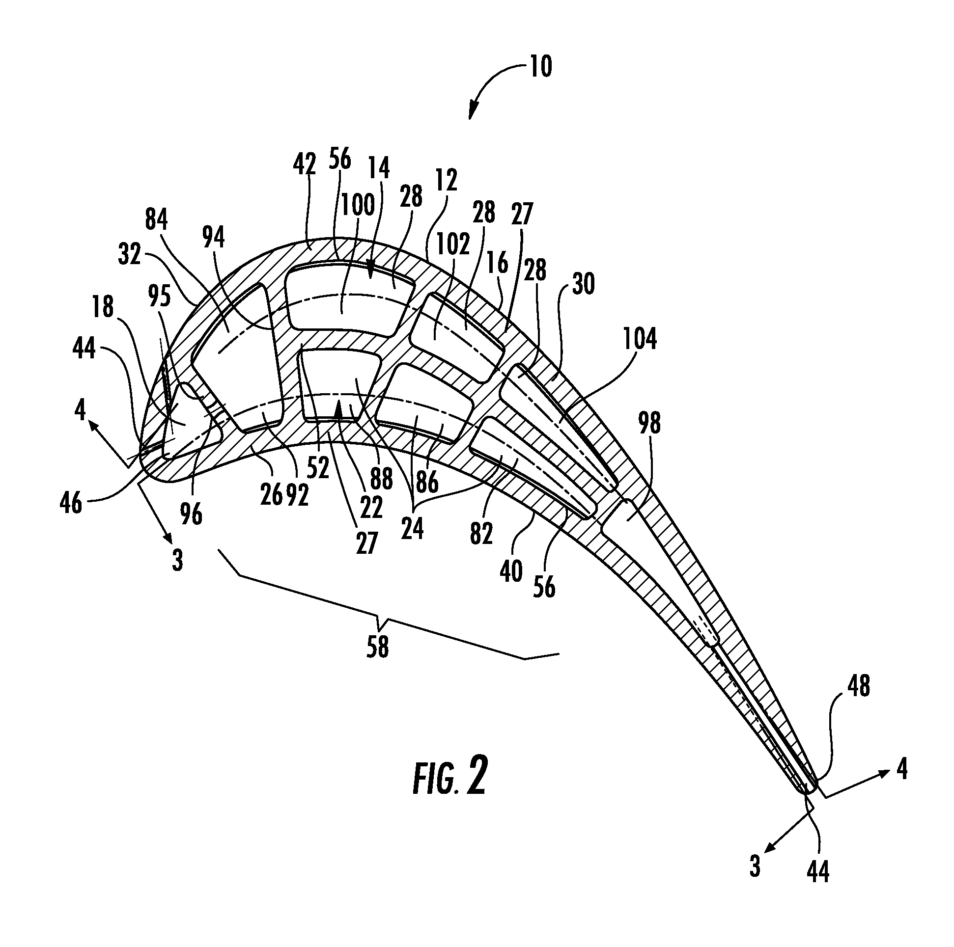 Turbine blade cooling system with bifurcated mid-chord cooling chamber