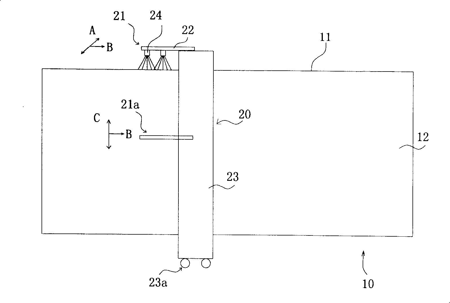 Spray device, system and method of using it on spray container pallet part