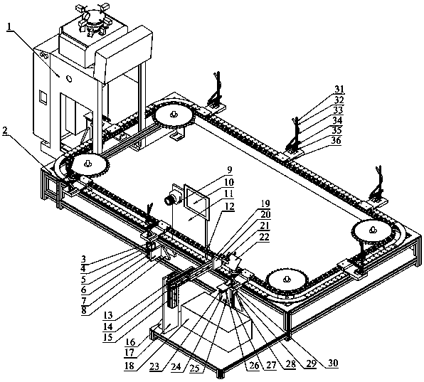 Full-automatic shear stocking machine mold transfer and detection removal device