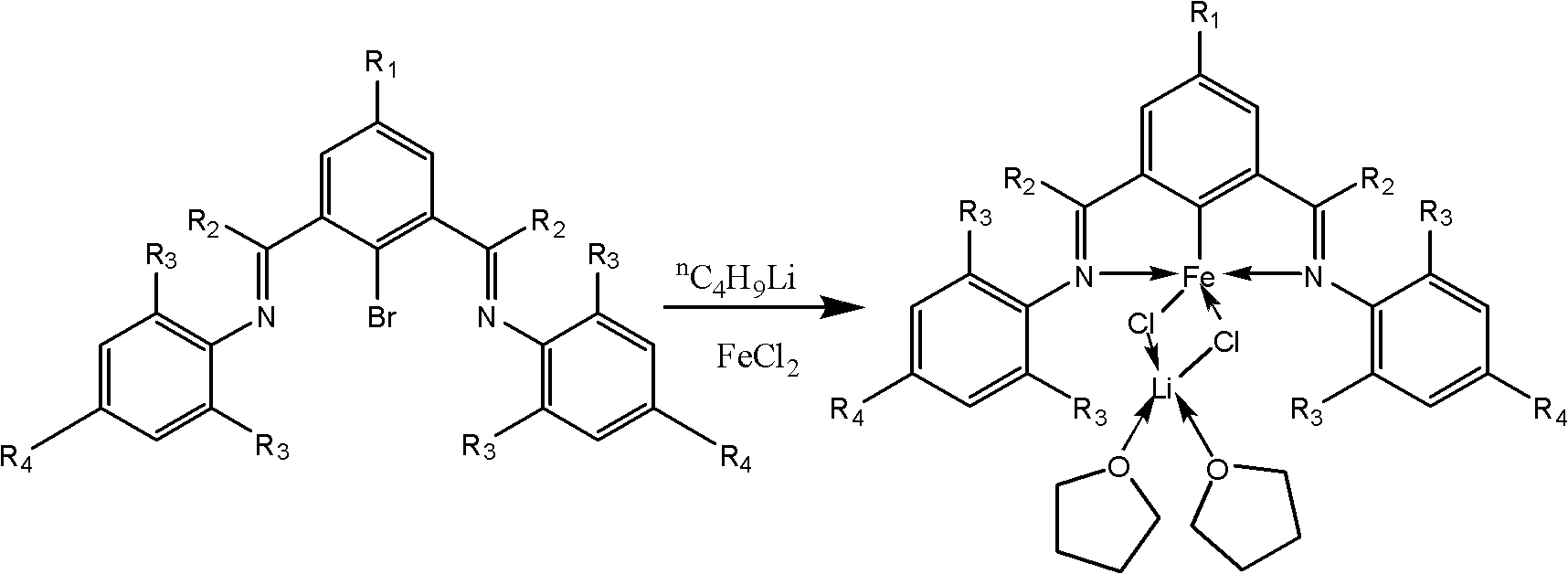 Clamp-type iron complex and preparation method and application thereof