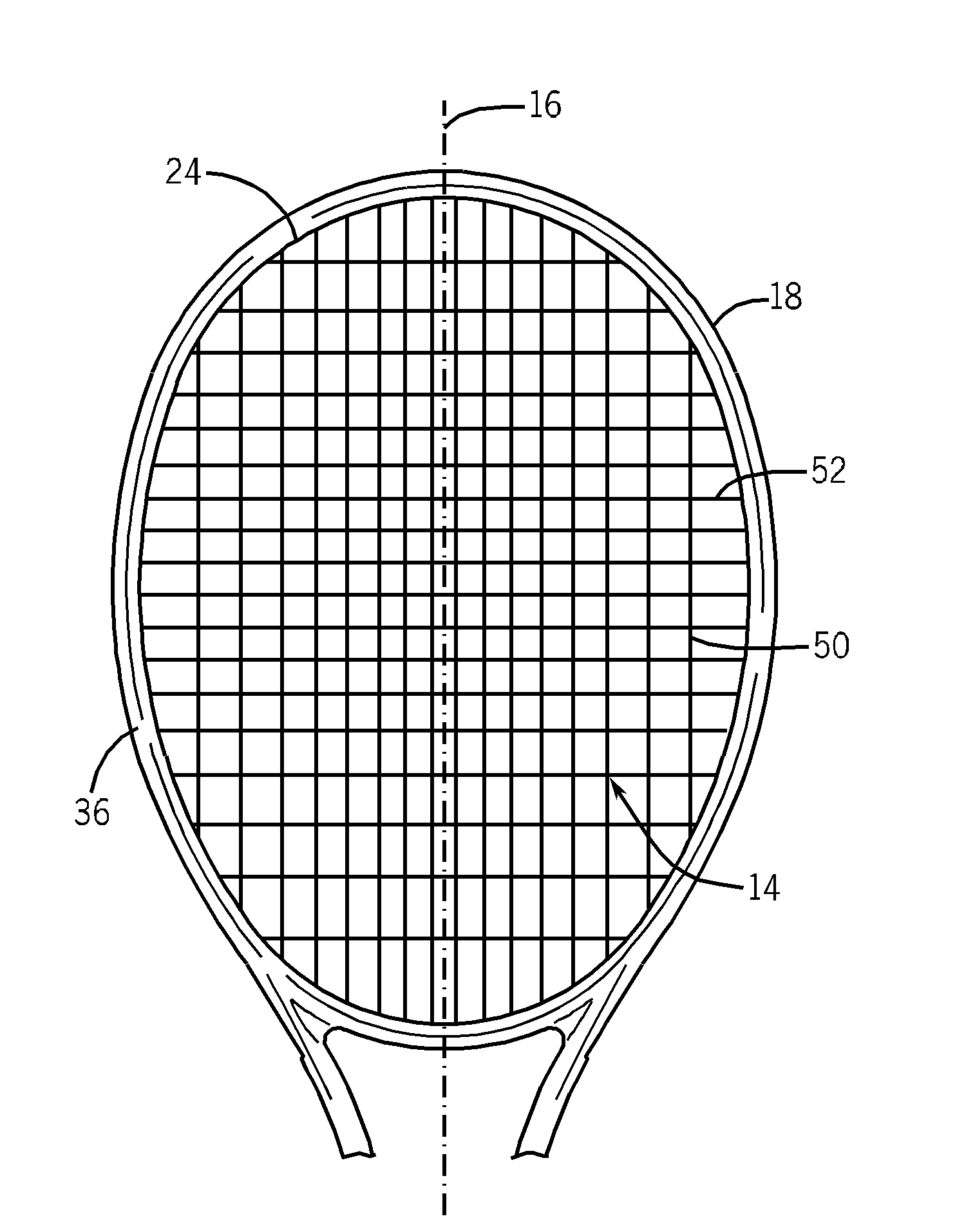 Racquet configured with fewer cross strings than main strings