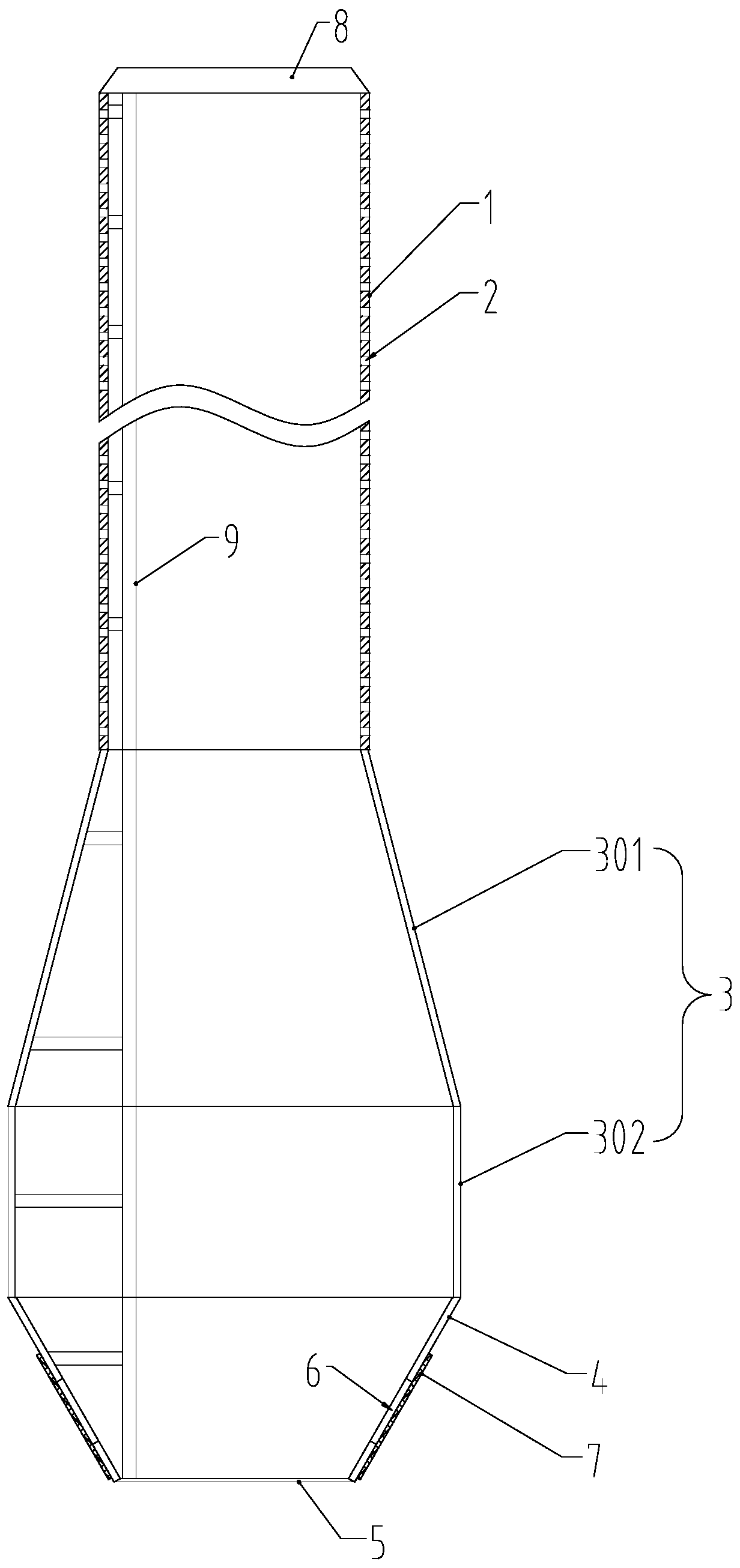 Central gas collecting pipe of shift converter