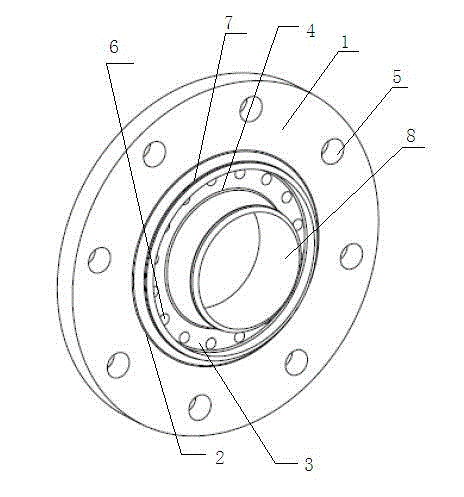 Double-pipe pipeline connection flange of hazardous gas delivery system