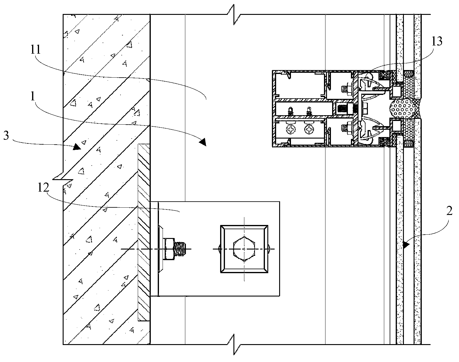 Hidden frame glass curtain wall installation structure and hidden frame glass curtain wall installation method