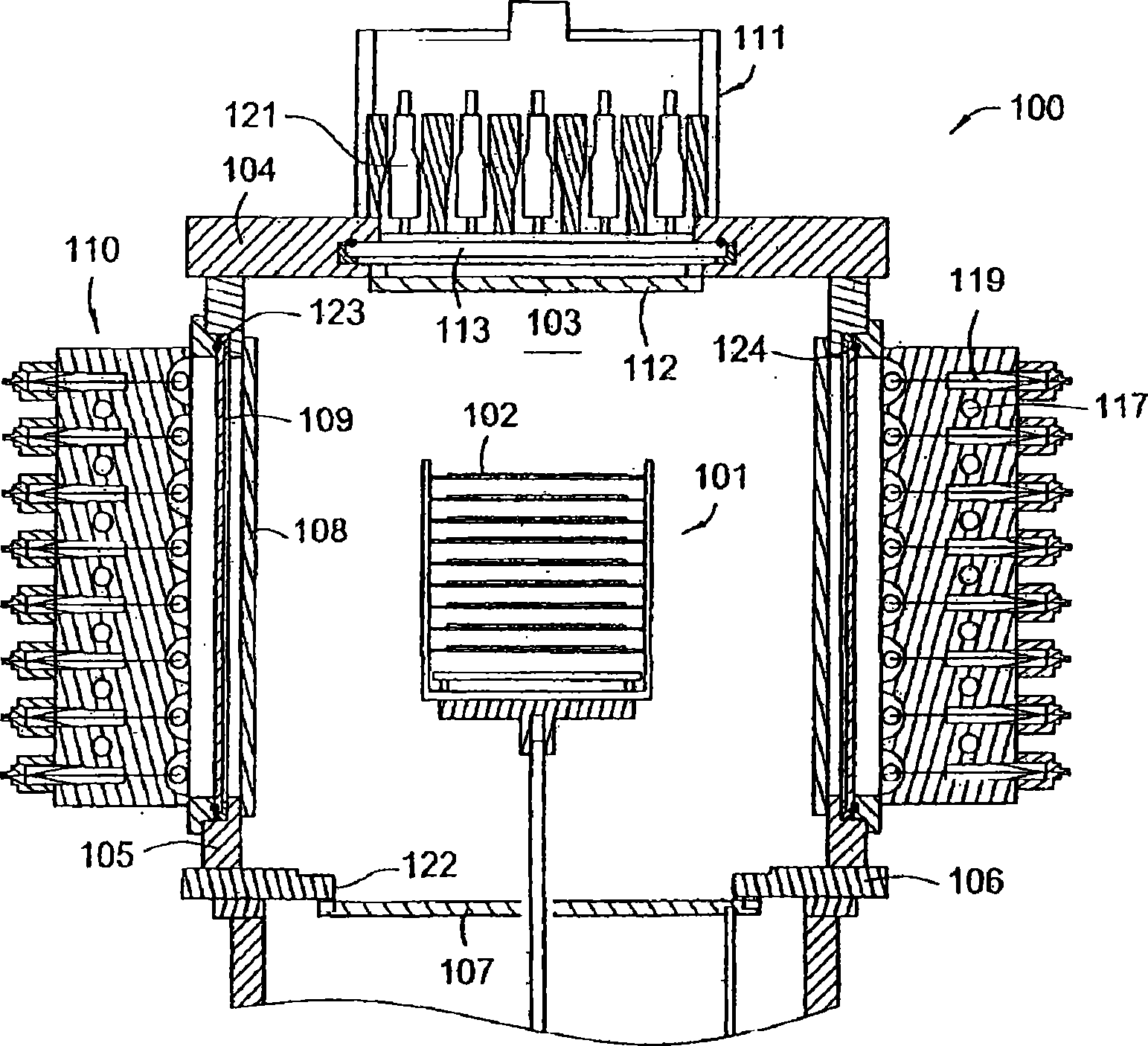 Batch processing chamber with diffuser plate and injector assembly