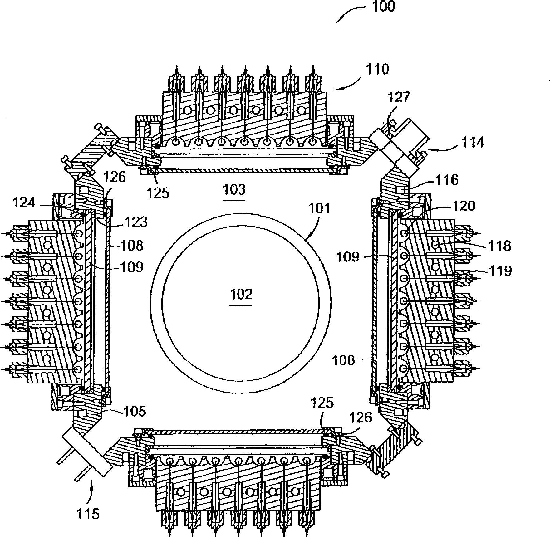 Batch processing chamber with diffuser plate and injector assembly