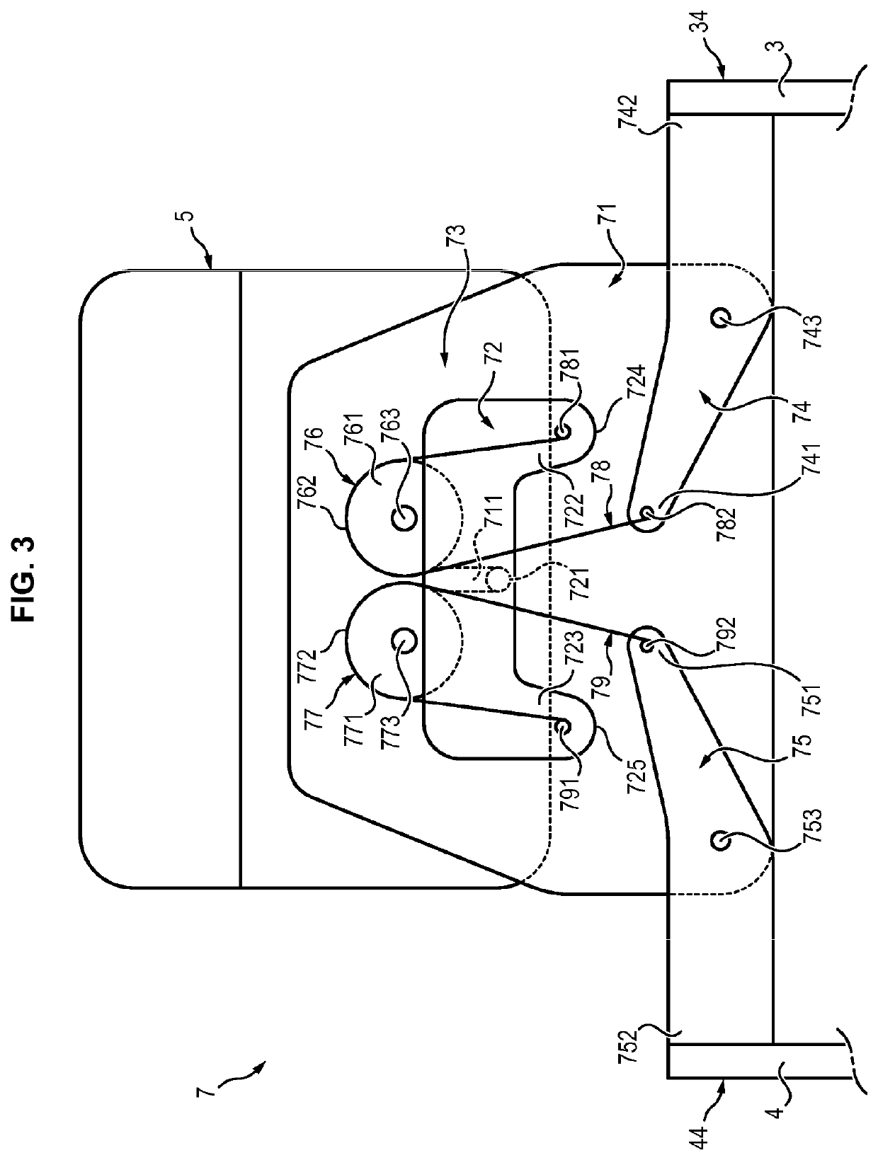 Linking device for an exoskeleton structure facilitating the carrying of loads while walking or running