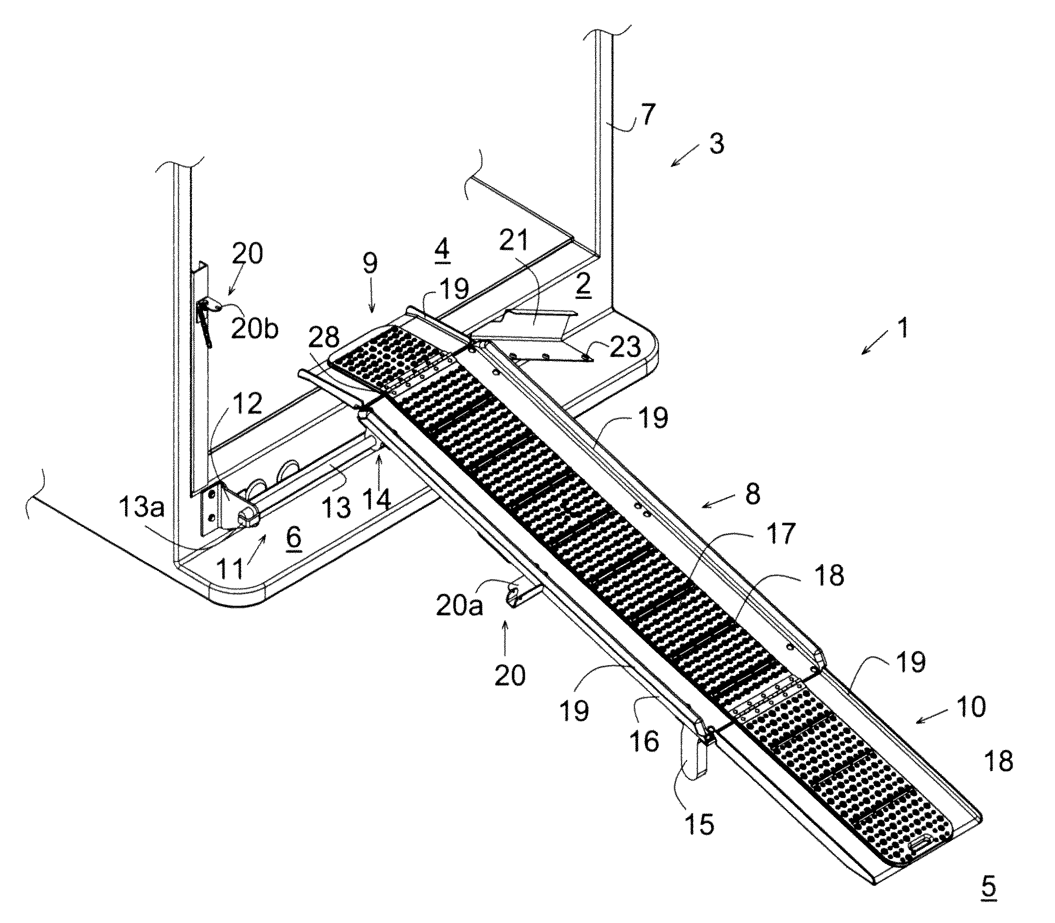 Spring-biased folding truck ramp