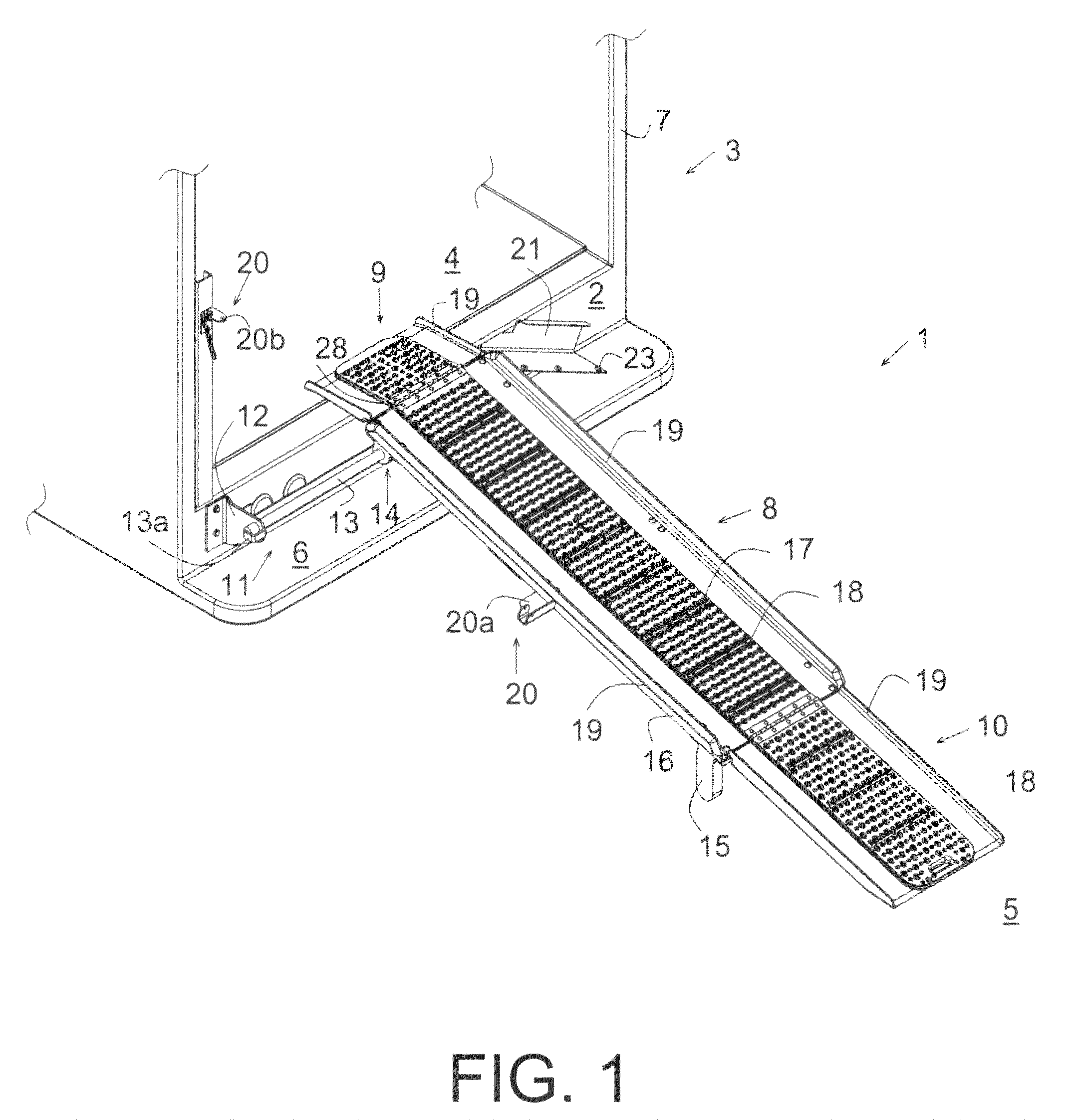 Spring-biased folding truck ramp