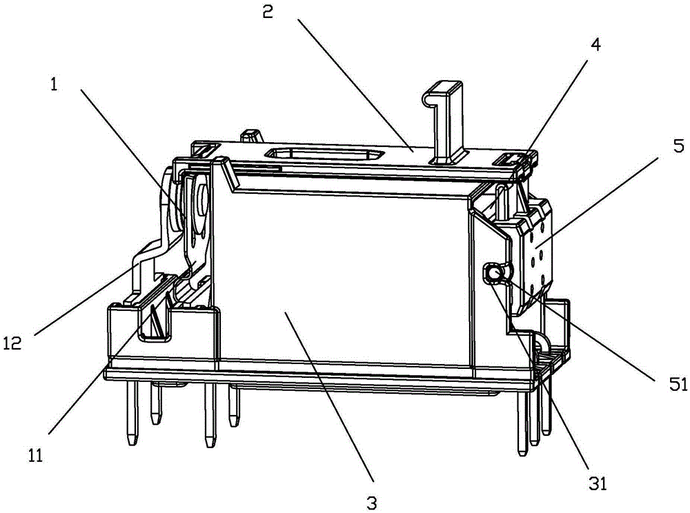 Connection structure of armature portion and pedestal of magnetic latching relay