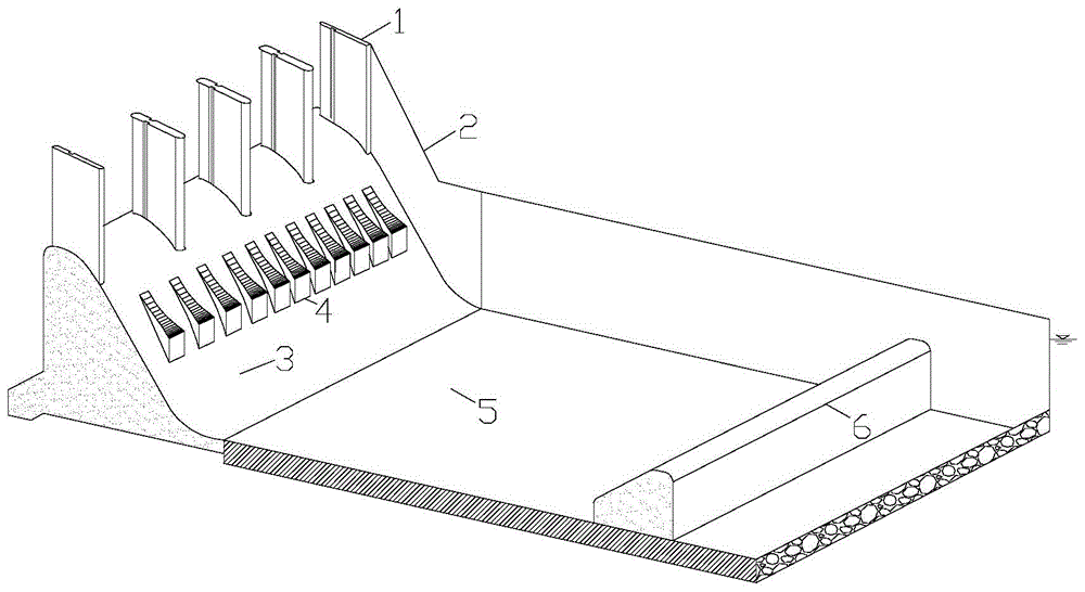 Overflow dam with dam face cantilever sills for current diversion and energy dissipation