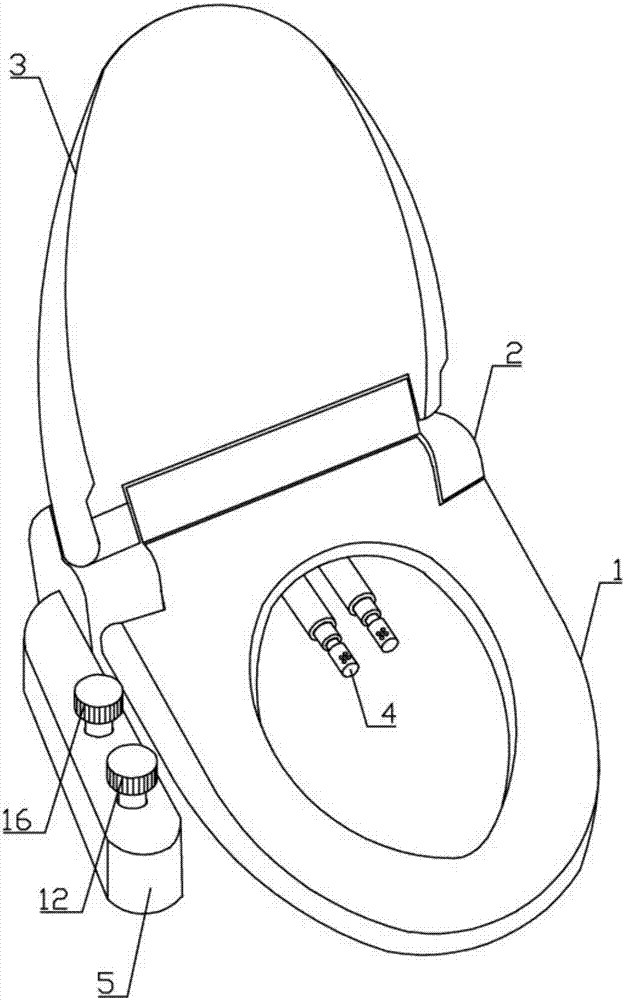 Safe manual water-control toilet lid with shower nozzle