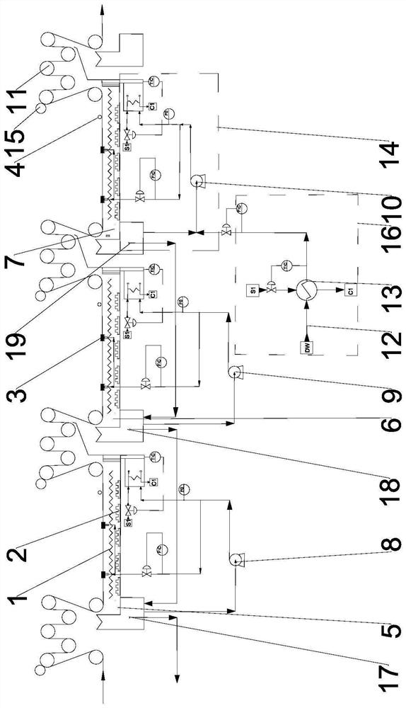 Three-stage boiling water drafting device and method for large-tow carbon fiber precursor production