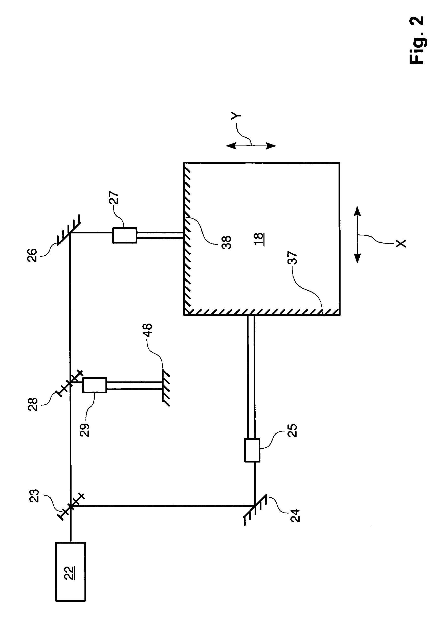 Measuring device and method for determining relative positions of a positioning stage configured to be moveable in at least one direction