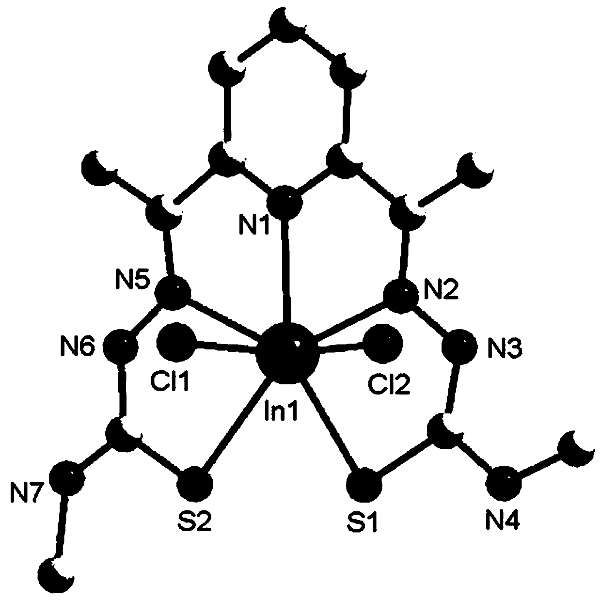 Indium compound with 2,6-diacetylpyridine thiosemicarbazone as ligand and synthesis method and application of indium compound