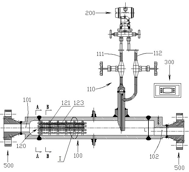 Natural gas flow measuring device for water-containing natural gas transmission pipeline