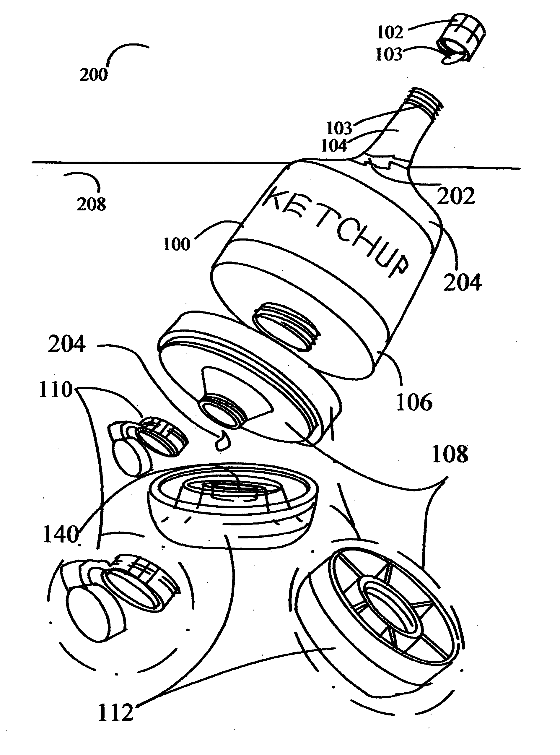 Gravity-fed liquid chemical dispensing bottle