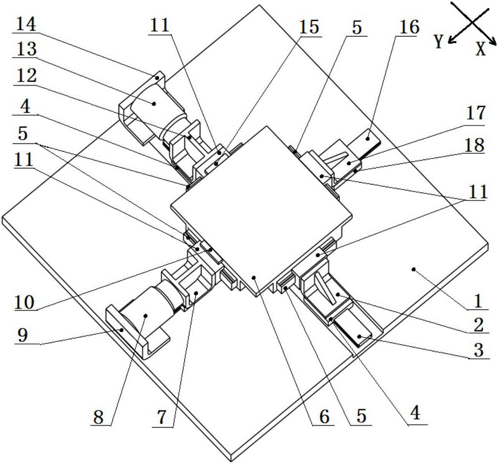 High-accuracy symmetrical parallel servo platform adopting linear drive and realizing movement decoupling