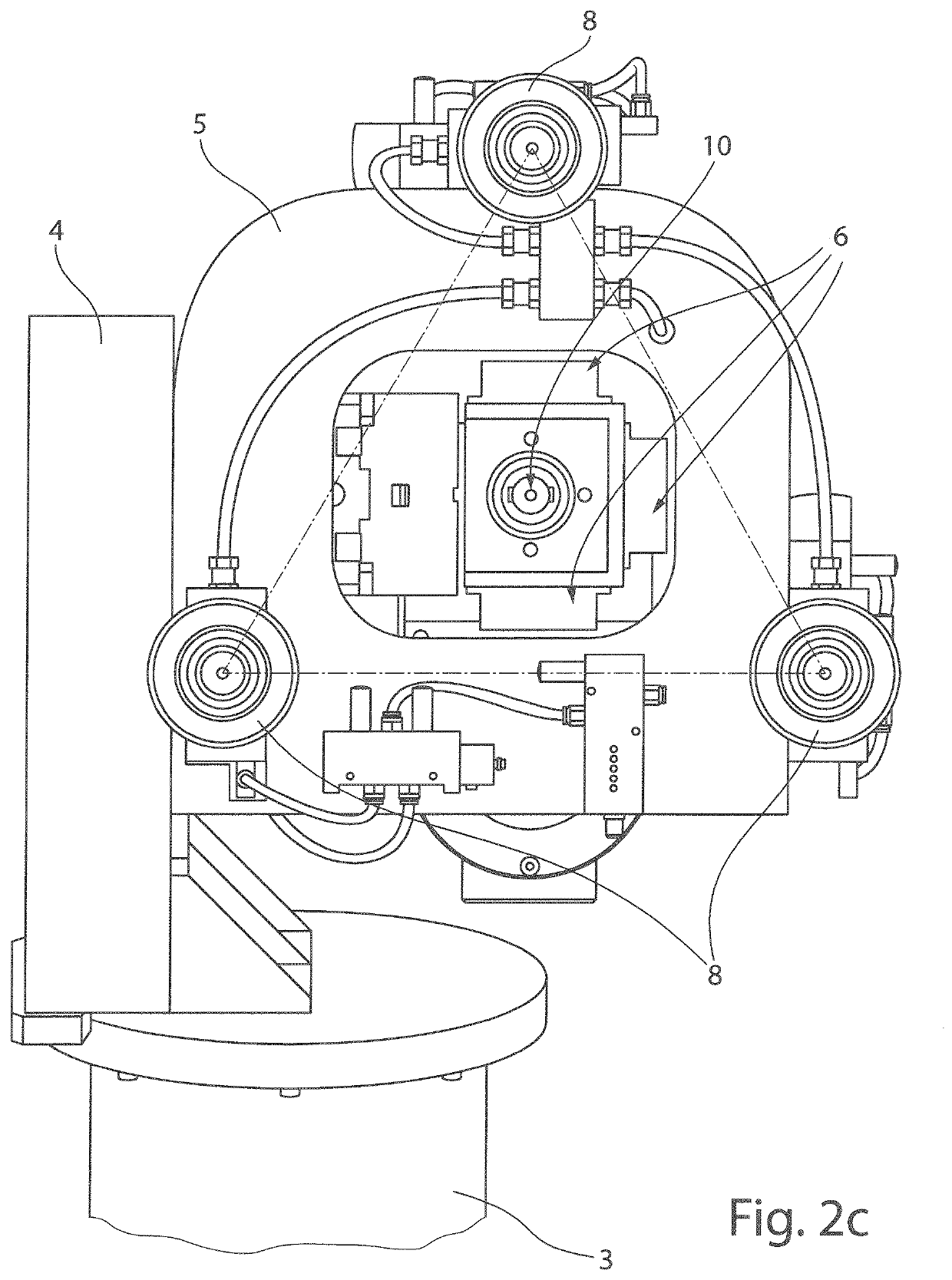 Method and arrangement of introducing boreholes into a surface of a workpiece mounted in a stationary manner using a boring tool attached to an articulated-arm robot