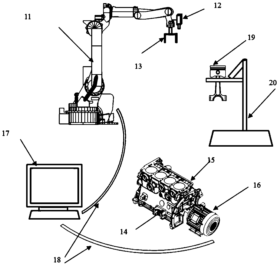 Automobile engine piston and cylinder block assembly system based on industrial robot and method thereof