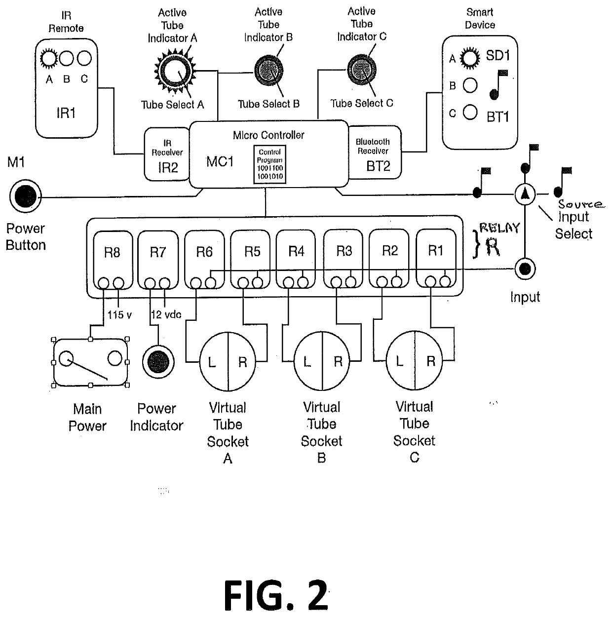 Audio amplifier with switchable active components