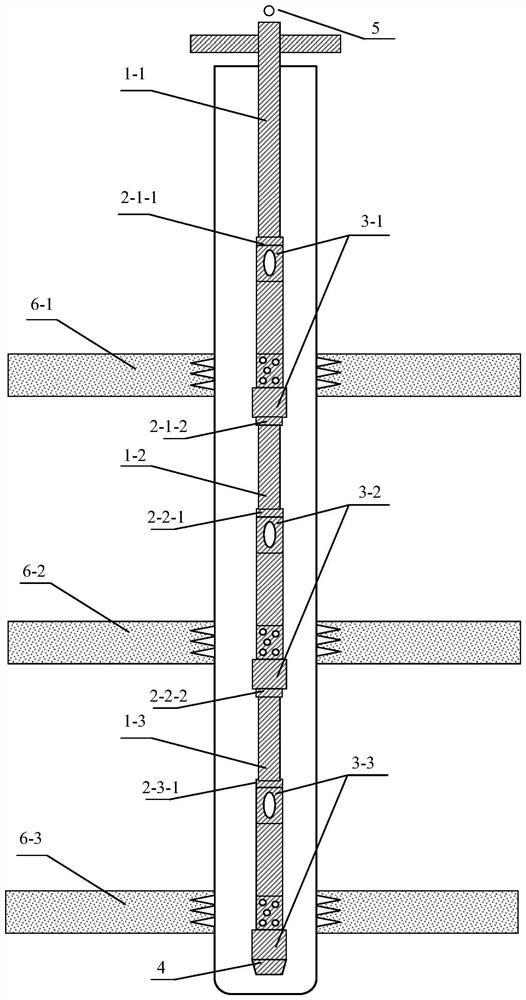 A segmented hydraulic shock fracturing string for a long-span well and its implementation method