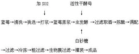 Production process for producing low-alcoholism blueberry wine through low-temperature fermentation