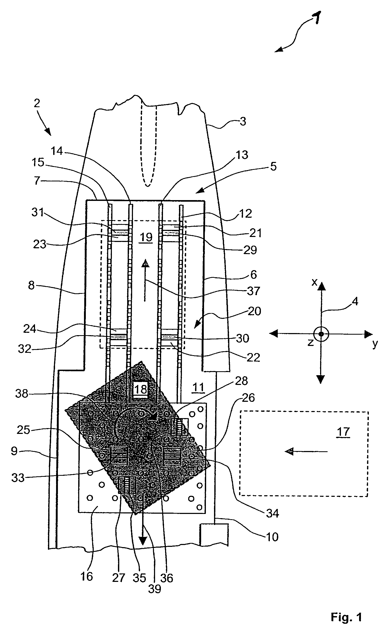 Loading device for the at least partially automated loading and unloading of a cargo hold on transport equipment as well as a conveying system