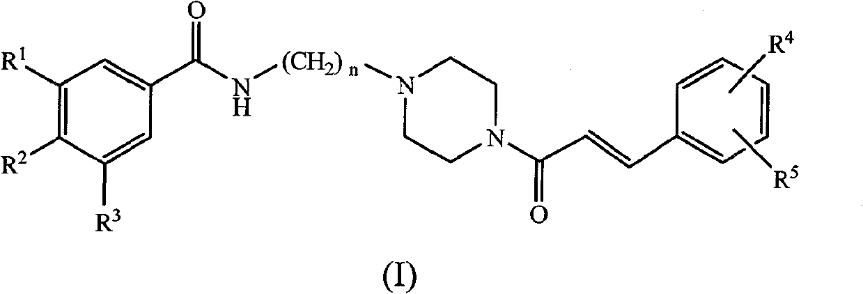 Substituted benzene propenyl piperazinyl alkyl polyhydric benzamide compound and preparation method and application thereof