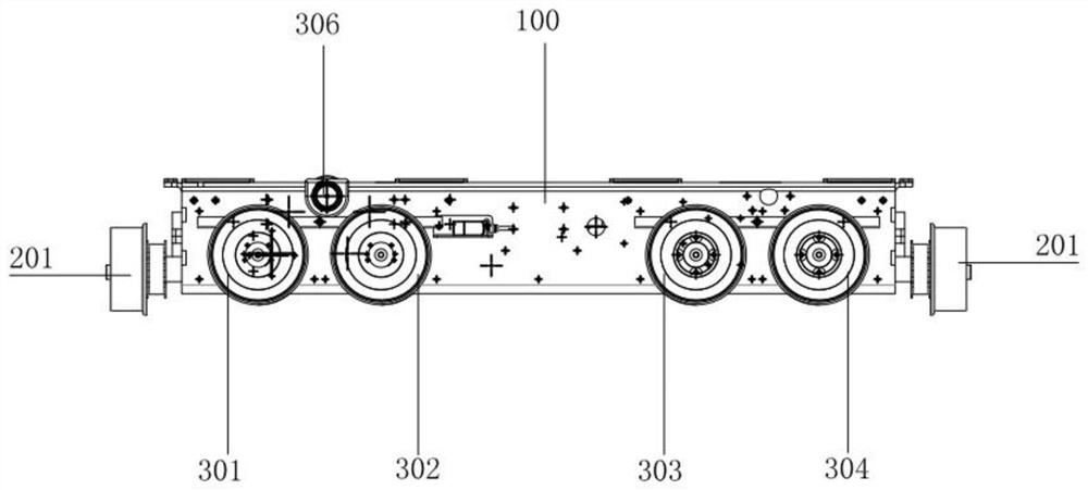 Single-power cable-stayed jacking sixteen-wheel four-way shuttle vehicle