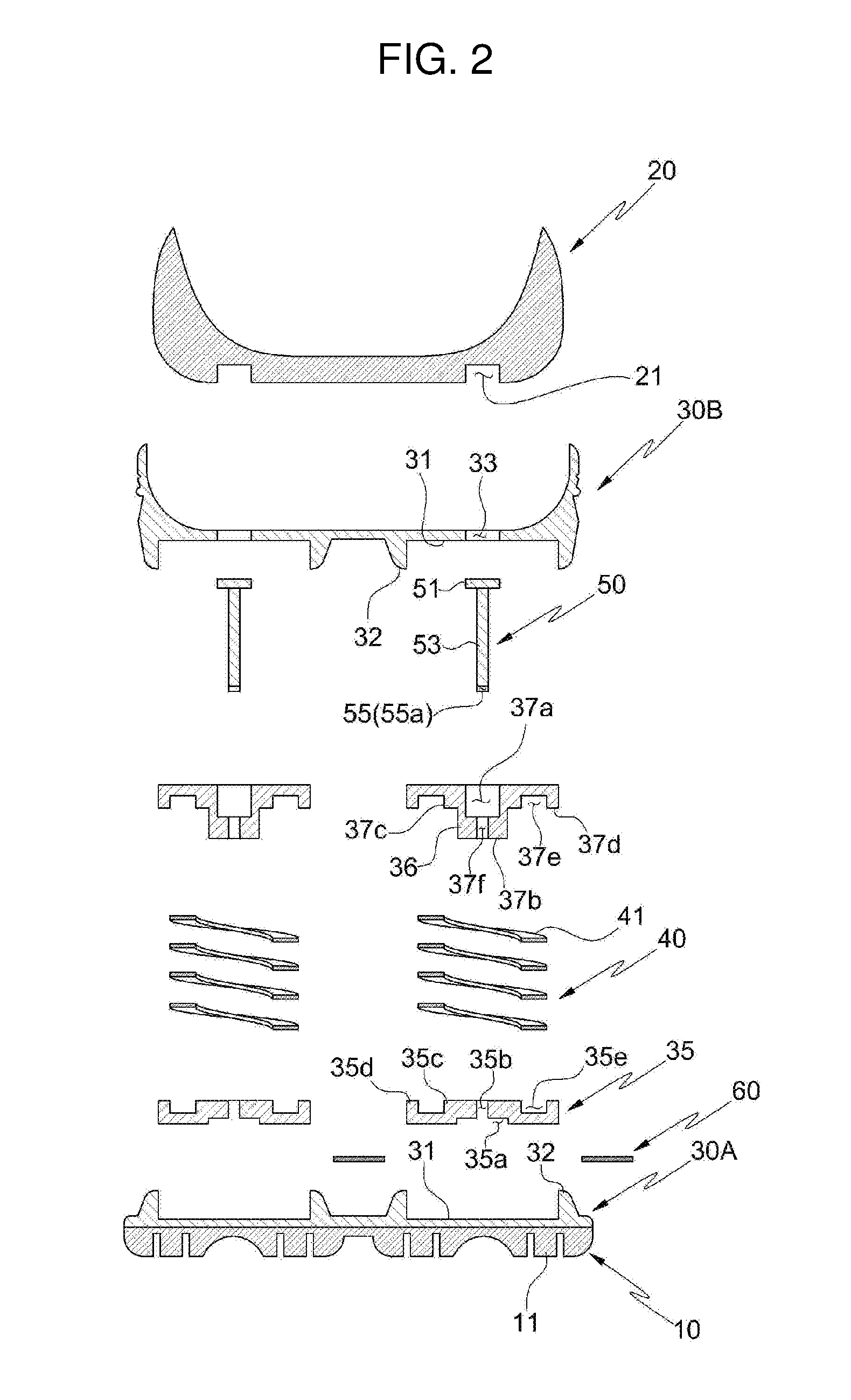 Shock absorbing shoes with improved assembly and operational performance