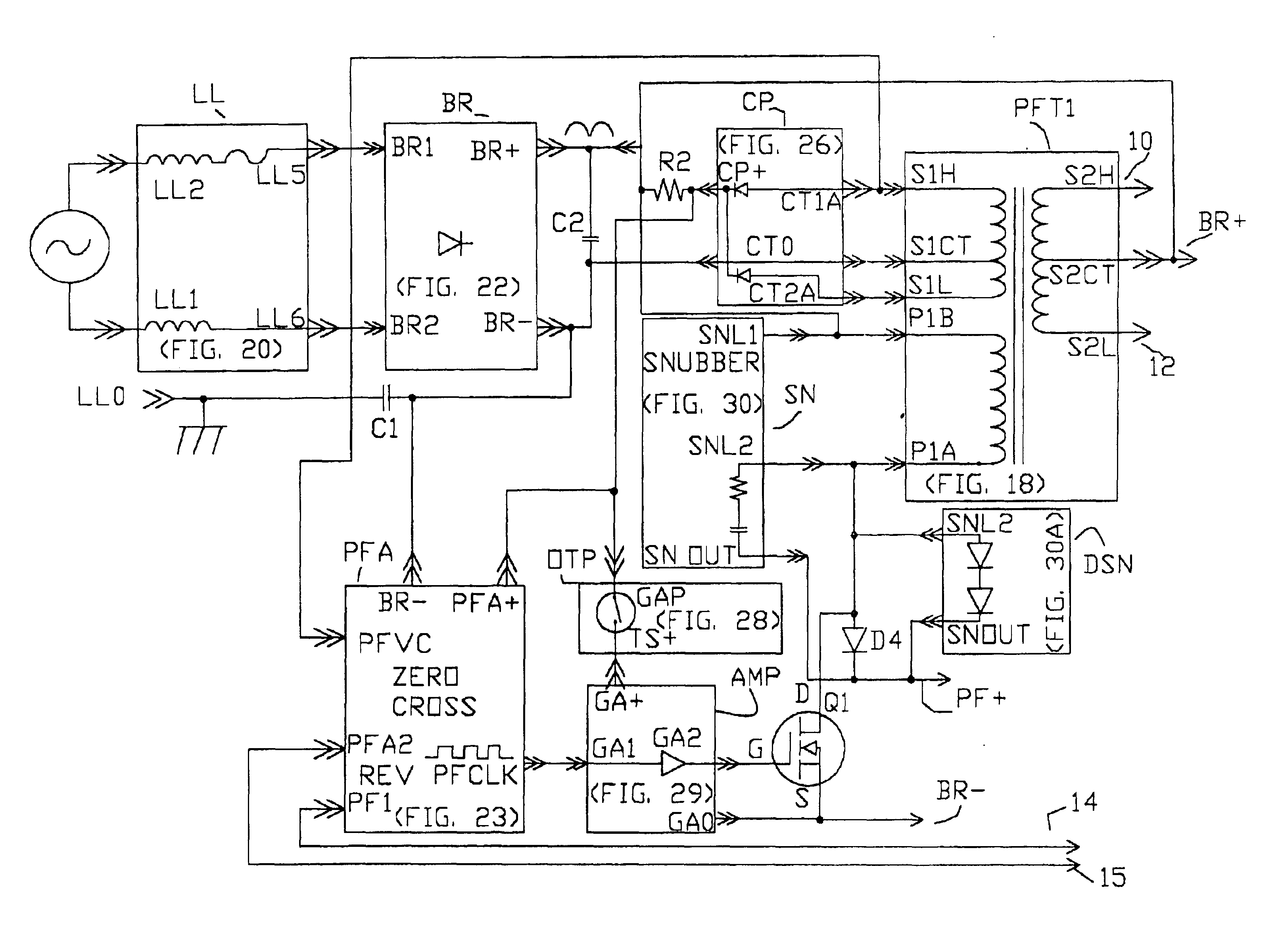 Two-stage converter using low permeability magnetics