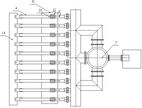 Continuous film coating device and film coating process thereof for inner wall of outer glass tube of solar heat collecting tube