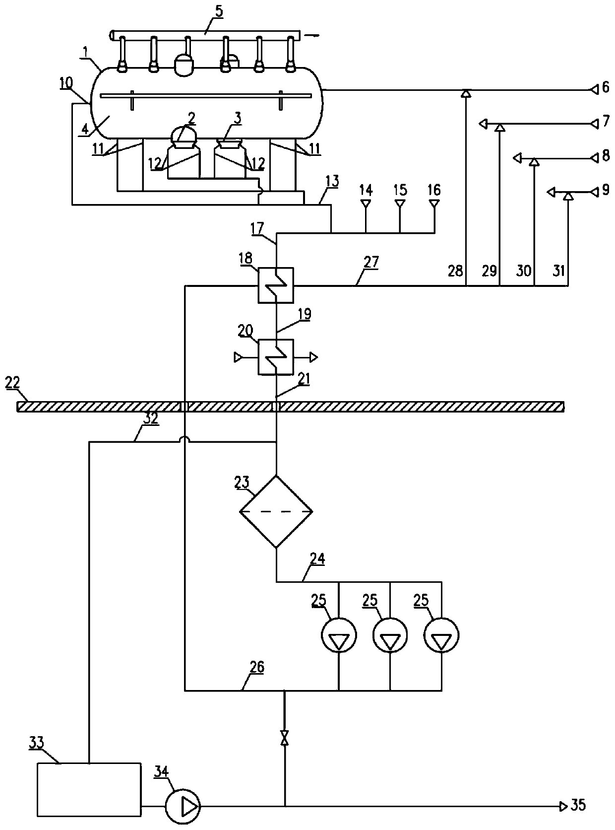 Double-loop nuclear reactor steam generating plant having a blowdown and drainage system