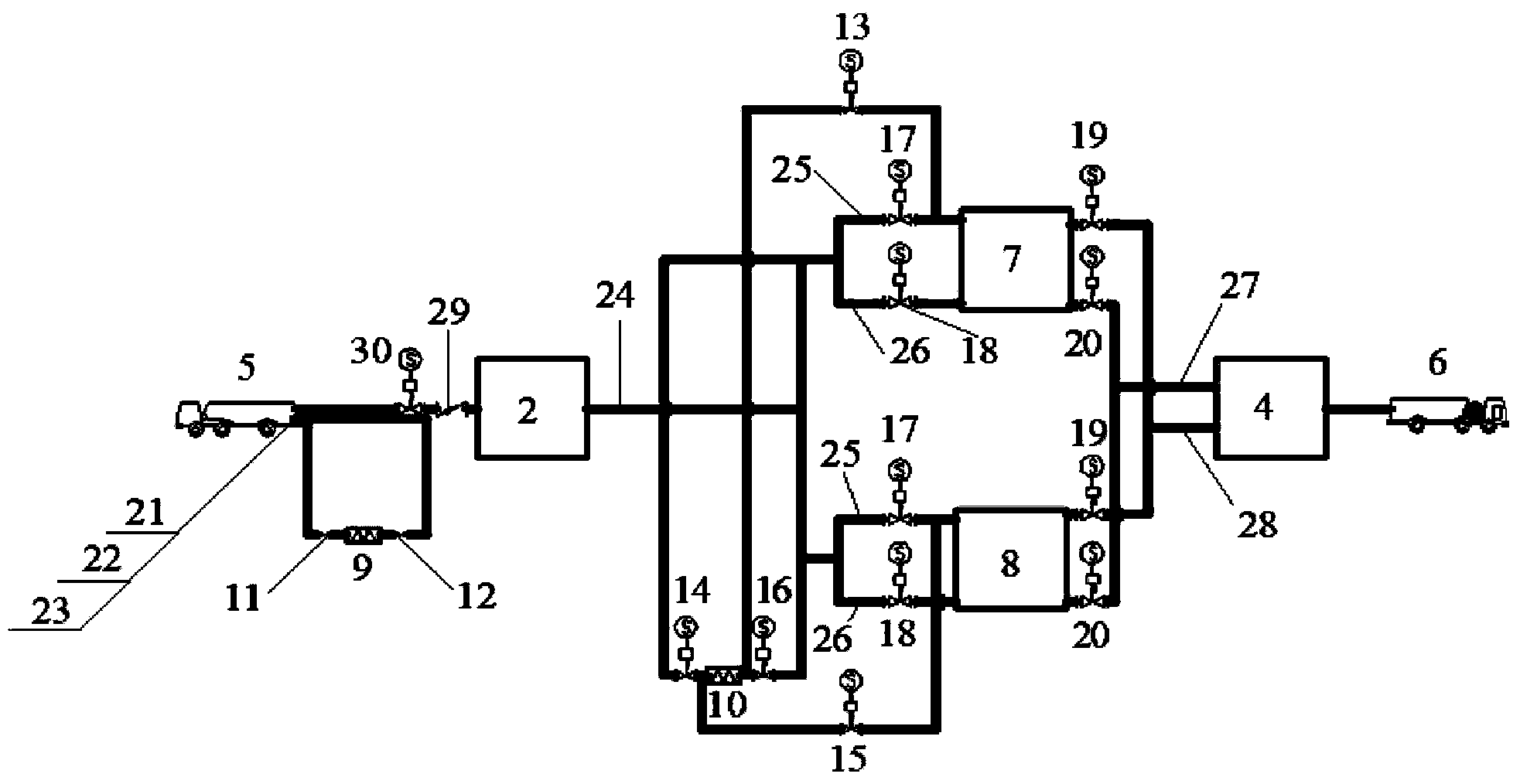 Filling system of pressure differential liquefied natural gas filling station and method thereof