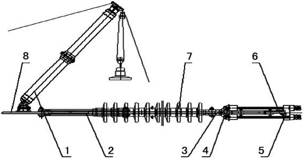 Ultrahigh power transmission line cross-arm side whole-string dead end insulator disengagement and recovery method